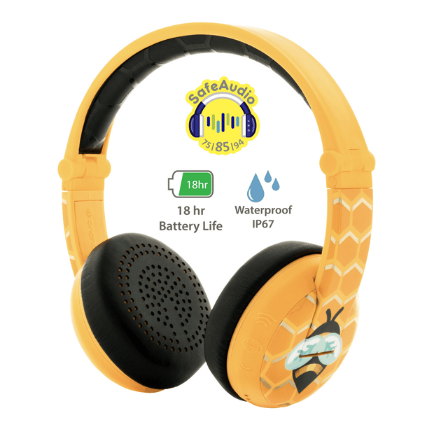 Yellow BuddyPhones Wave volume limiting waterproof wireless kids headphones
