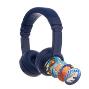 Deep blue BuddyPhones Play+ volume limiting wireless child headphones with mic
