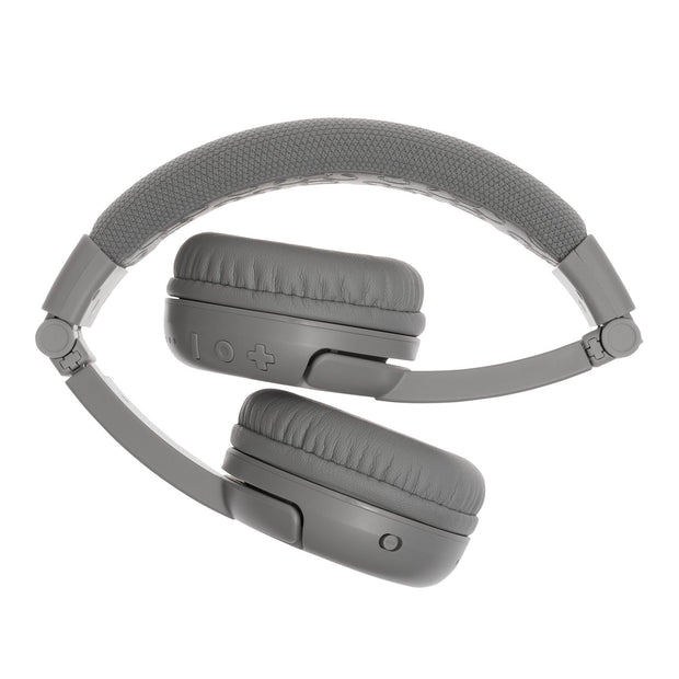 Grey BuddyPhones Play+ volume limiting bluetooth kids headphones with mic