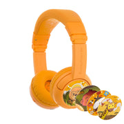 Yellow BuddyPhones Play+ volume limiting bluetooth kids headphones with mic