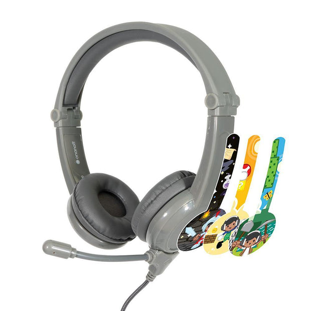 Grey BuddyPhones Galaxy boys gaming headset with mic