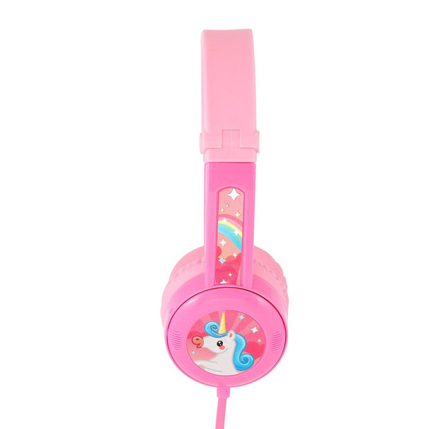 Pink rainbow and unicorn girls headphones with 3 volume limiting settings