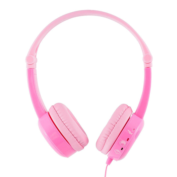 Pink rainbow and unicorn kids headphones for girls with 3 safe volume limiting settings