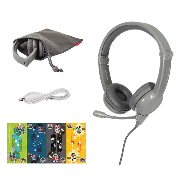 Grey BuddyPhones Galaxy kids gaming headset with mic