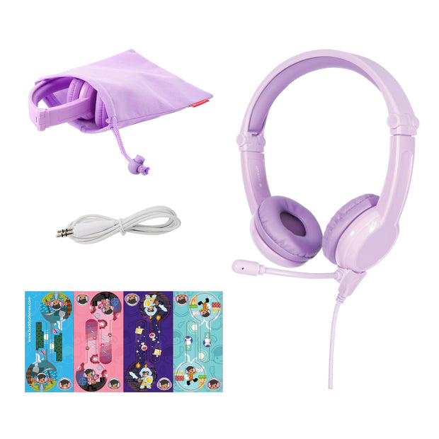 Purple BuddyPhones Galaxy girls gaming headphones with mic